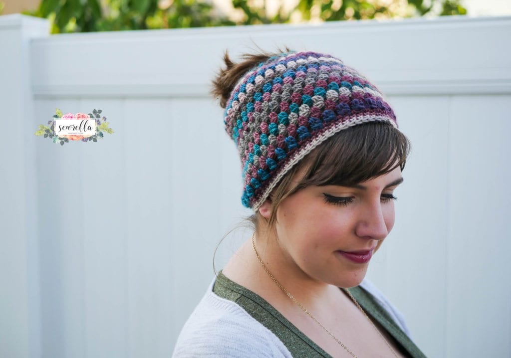 Crochet Puff Stitch Bun Beanie • Sewrella
