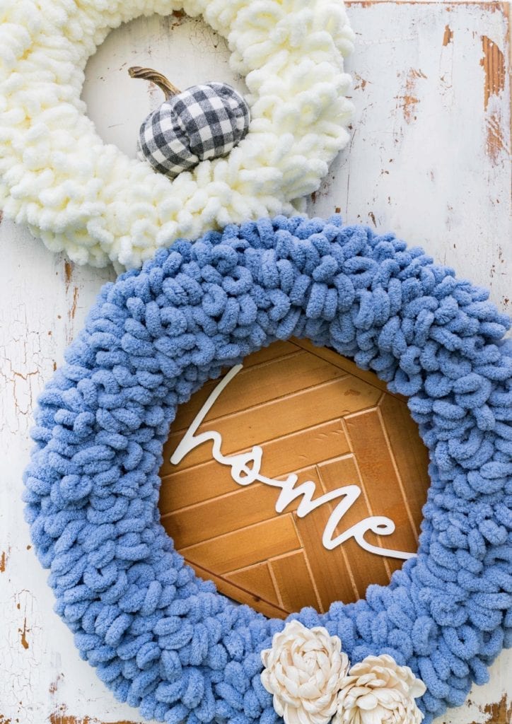 Easter Bunny Girl wreath made with loop yarn