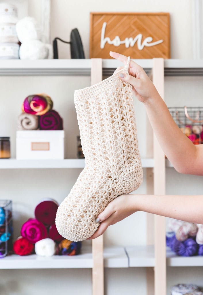 Crochet Farmhouse Christmas Stocking • Sewrella