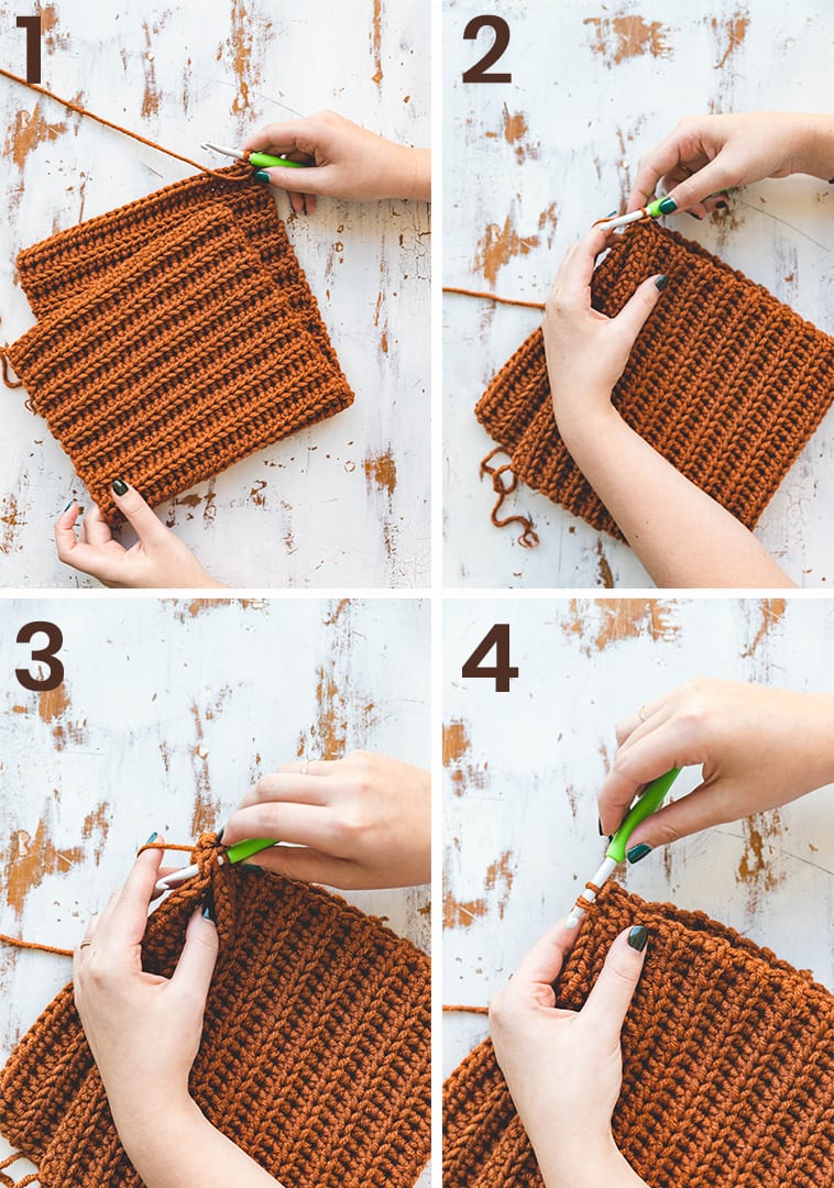 Simple rectangle crochet hat assembly.