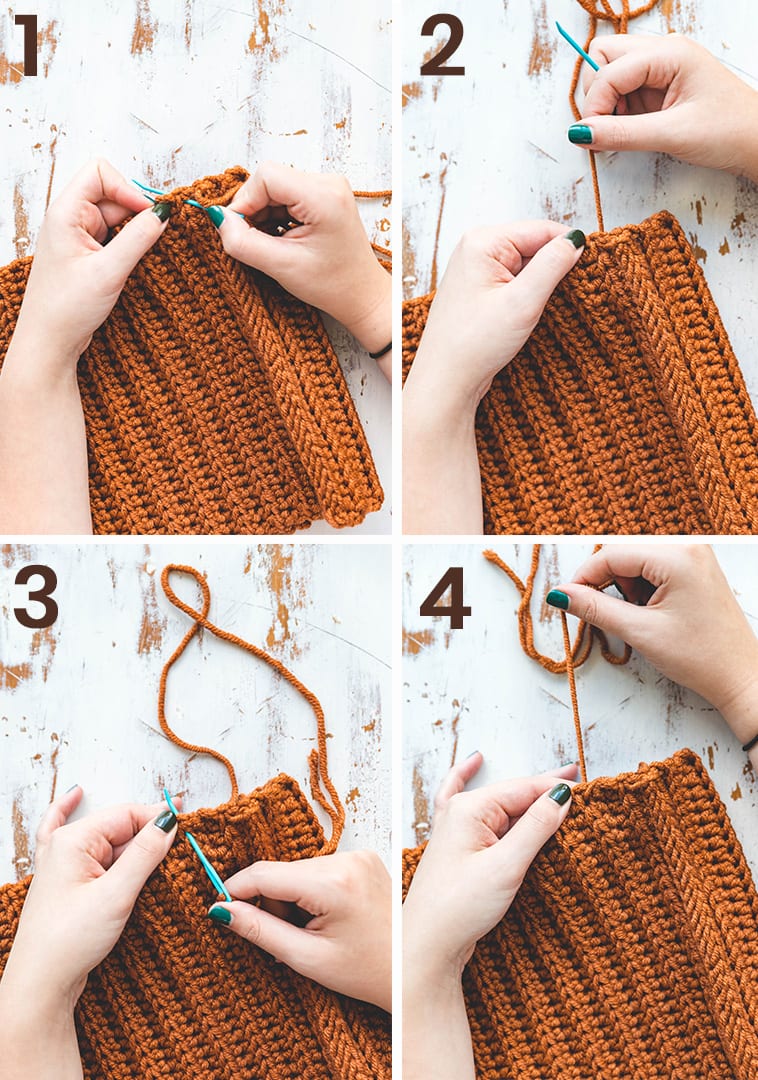 How to cinch up the top of an easy crochet hat.